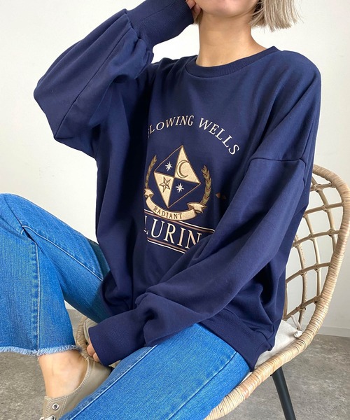 MLI'A（エムリア）の「古着風クロップドロゴスウェット（スウェット・レディース・ネイビー/ネイビー系1/ベージュ系3/ライトグリーン系/ライトグリーン/オートミール・M）」の19枚目の写真