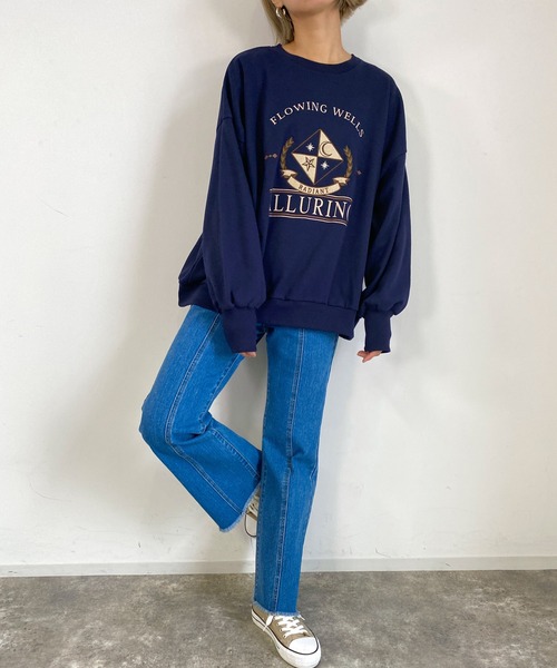 MLI'A（エムリア）の「古着風クロップドロゴスウェット（スウェット・レディース・ネイビー/ネイビー系1/ベージュ系3/ライトグリーン系/ライトグリーン/オートミール・M）」の14枚目の写真