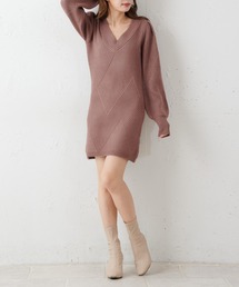 柄編みタイトミニワンピース