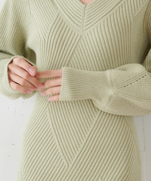 MIIA（ミーア）の「柄編みタイトミニワンピース（ワンピース・レディース・ブラウン/オフホワイト/グリーン・FREE）」の6枚目の写真