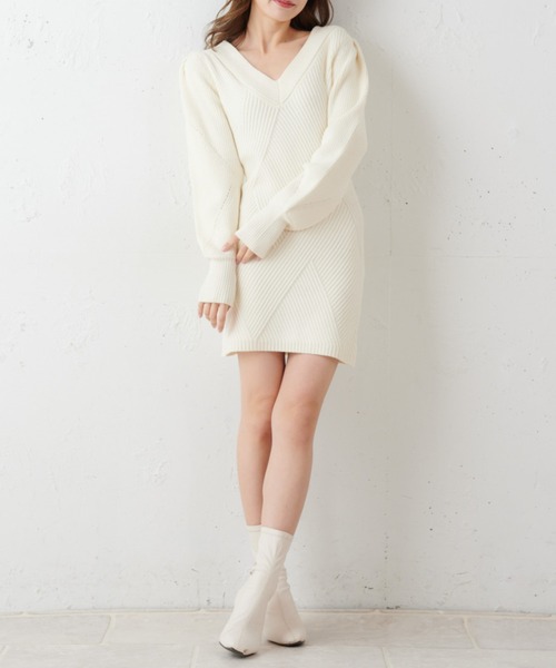 MIIA（ミーア）の「柄編みタイトミニワンピース（ワンピース・レディース・ブラウン/オフホワイト/グリーン・FREE）」の13枚目の写真