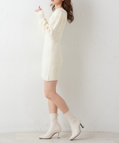 MIIA（ミーア）の「柄編みタイトミニワンピース（ワンピース・レディース・ブラウン/オフホワイト/グリーン・FREE）」の5枚目の写真