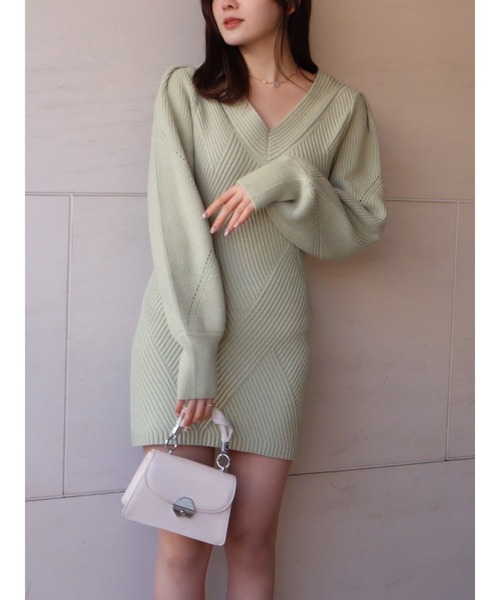 MIIA（ミーア）の「柄編みタイトミニワンピース（ワンピース・レディース・ブラウン/オフホワイト/グリーン・FREE）」の9枚目の写真