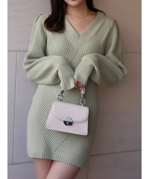 MIIA（ミーア）の「柄編みタイトミニワンピース（ワンピース・レディース・ブラウン/オフホワイト/グリーン・FREE）」の4枚目の写真