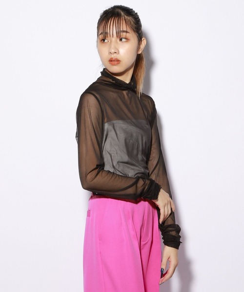 PBLIM（ページボーイリム）の「PAGEBOYLIM/シアーハイネック（シャツ/ブラウス・レディース・ブラック/グリーン系その他/オレンジ/ブルー・FREE）」の7枚目の写真