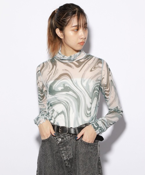 PBLIM（ページボーイリム）の「PAGEBOYLIM/シアーハイネック（シャツ/ブラウス・レディース・ブラック/グリーン系その他/オレンジ/ブルー・FREE）」の18枚目の写真