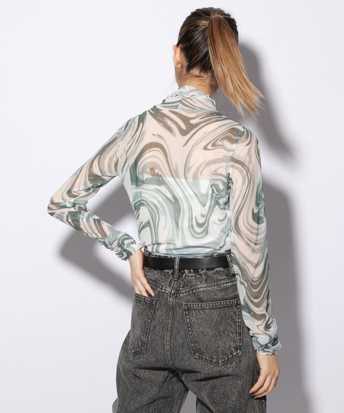 PBLIM（ページボーイリム）の「PAGEBOYLIM/シアーハイネック（シャツ/ブラウス・レディース・ブラック/グリーン系その他/オレンジ/ブルー・FREE）」の8枚目の写真