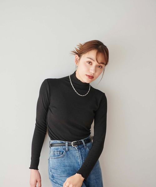Edit Sheen（エディットシーン）の「ハイネックメロウカットソー（Tシャツ/カットソー・レディース・ブラック/ホワイト・MEDIUM）」の2枚目の写真