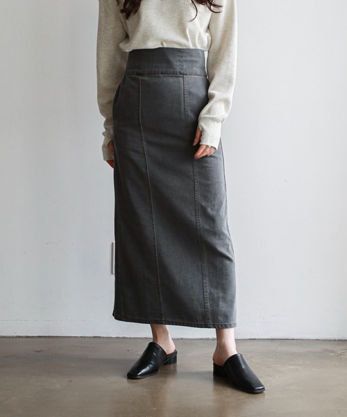 feepur（フェピュール）の「デニムカマーバンドタイトスカート（デニムスカート・レディース・ブラック/アイボリー/シルバーグレー・SMALL/MEDIUM）」の6枚目の写真
