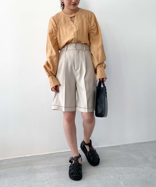 archives（アルシーヴ）の「配色ステッチハーフパンツ（その他パンツ・レディース・ネイビー/アイボリー/モカ・MEDIUM）」の4枚目の写真