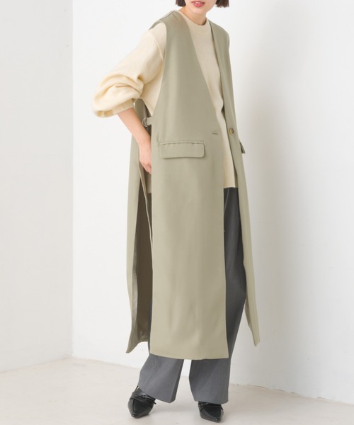 OMNES（オムネス）の「ノーカラーオープンサイドロングジレ（ベスト・レディース・ブラック/ベージュ/ライトカーキ・FREE）」の3枚目の写真