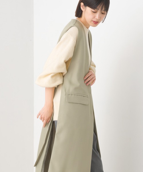 OMNES（オムネス）の「ノーカラーオープンサイドロングジレ（ベスト・レディース・ブラック/ベージュ/ライトカーキ・FREE）」の12枚目の写真