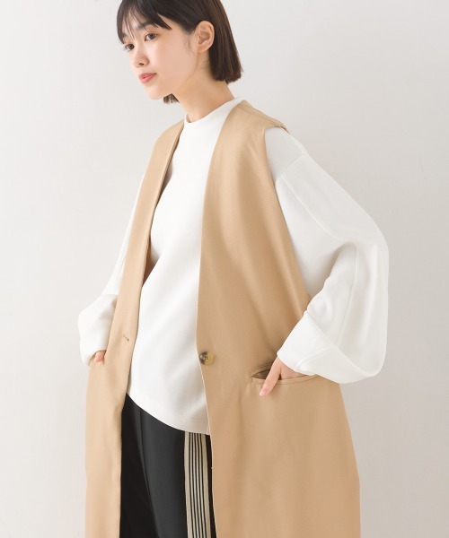 OMNES（オムネス）の「ノーカラーオープンサイドロングジレ（ベスト・レディース・ブラック/ベージュ/ライトカーキ・FREE）」の20枚目の写真