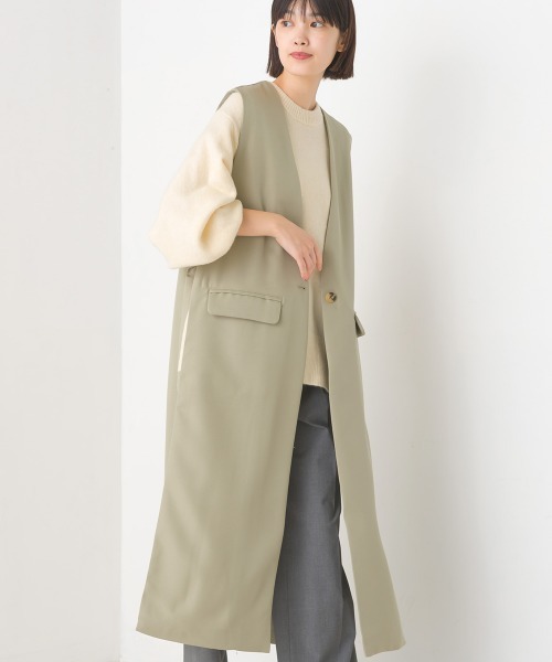 OMNES（オムネス）の「ノーカラーオープンサイドロングジレ（ベスト・レディース・ブラック/ベージュ/ライトカーキ・FREE）」の16枚目の写真