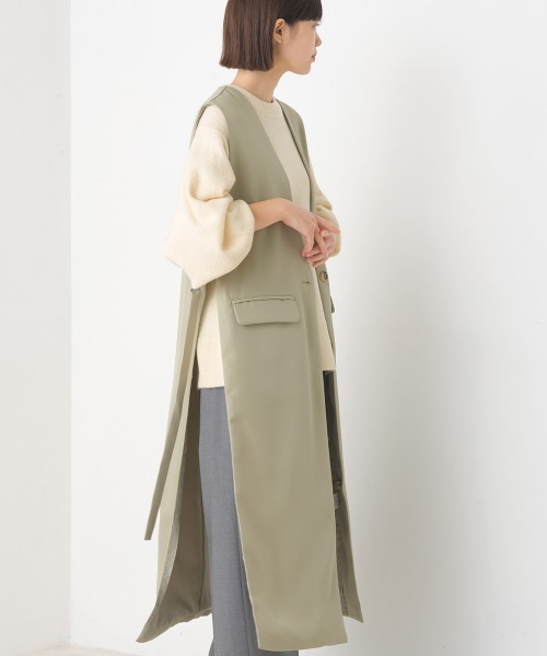 OMNES（オムネス）の「ノーカラーオープンサイドロングジレ（ベスト・レディース・ブラック/ベージュ/ライトカーキ・FREE）」の15枚目の写真