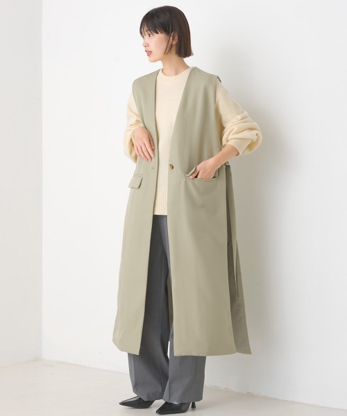 OMNES（オムネス）の「ノーカラーオープンサイドロングジレ（ベスト・レディース・ブラック/ベージュ/ライトカーキ・FREE）」の13枚目の写真