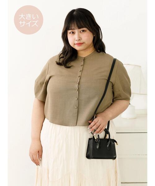 SLURR(スラ―)の「【大きいサイズ】バンドカラーショート丈ブラウス(シャツ/ブラウス・レディース・ブラック/ベージュ/モカ・L)」の17枚目の写真