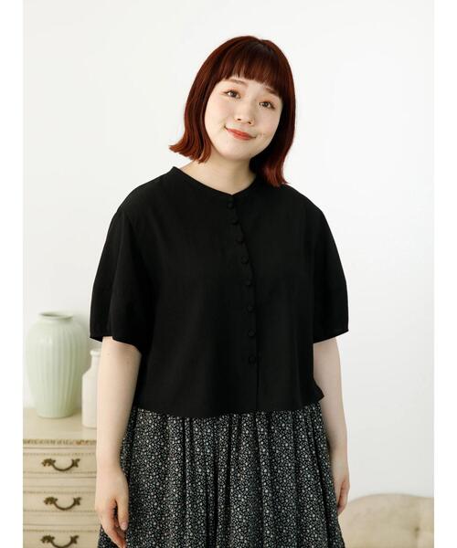SLURR(スラ―)の「【大きいサイズ】バンドカラーショート丈ブラウス(シャツ/ブラウス・レディース・ブラック/ベージュ/モカ・L)」の18枚目の写真