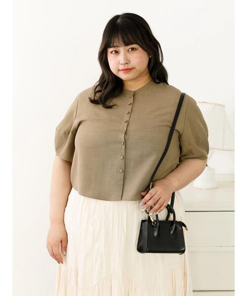 SLURR(スラ―)の「【大きいサイズ】バンドカラーショート丈ブラウス(シャツ/ブラウス・レディース・ブラック/ベージュ/モカ・L)」の22枚目の写真
