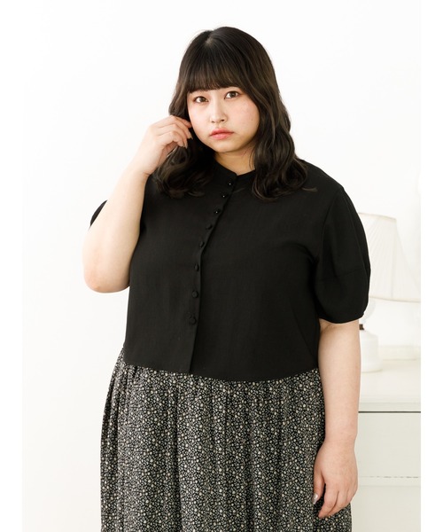 SLURR(スラ―)の「【大きいサイズ】バンドカラーショート丈ブラウス(シャツ/ブラウス・レディース・ブラック/ベージュ/モカ・L)」の4枚目の写真