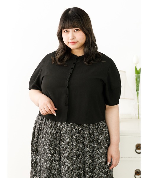 SLURR(スラ―)の「【大きいサイズ】バンドカラーショート丈ブラウス(シャツ/ブラウス・レディース・ブラック/ベージュ/モカ・L)」の6枚目の写真