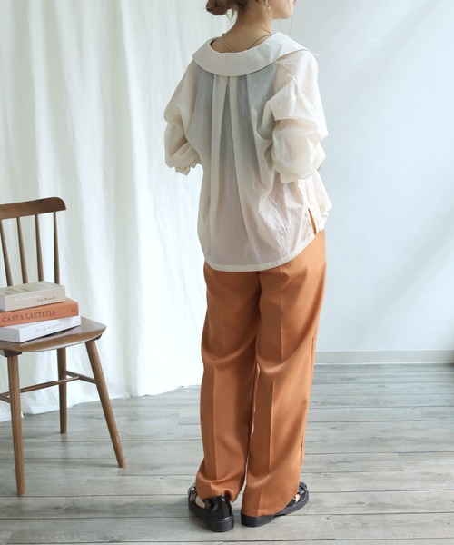 HER CLOSET(ハークローゼット)の「【shemoshelly】シアービッグカラーシャツ(シャツ/ブラウス・レディース・ライトブルー/アイボリー/グレイッシュベージュ・M)」の8枚目の写真