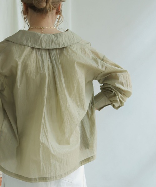 HER CLOSET(ハークローゼット)の「【shemoshelly】シアービッグカラーシャツ(シャツ/ブラウス・レディース・ライトブルー/アイボリー/グレイッシュベージュ・M)」の11枚目の写真