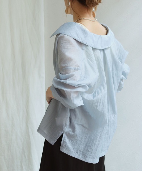 HER CLOSET(ハークローゼット)の「【shemoshelly】シアービッグカラーシャツ(シャツ/ブラウス・レディース・ライトブルー/アイボリー/グレイッシュベージュ・M)」の15枚目の写真