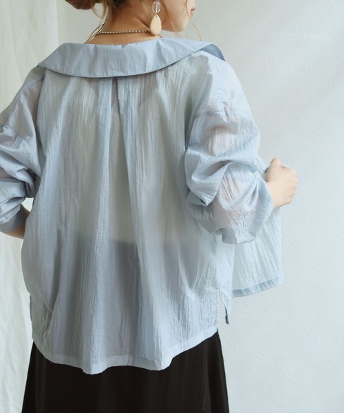 HER CLOSET(ハークローゼット)の「【shemoshelly】シアービッグカラーシャツ(シャツ/ブラウス・レディース・ライトブルー/アイボリー/グレイッシュベージュ・M)」の16枚目の写真