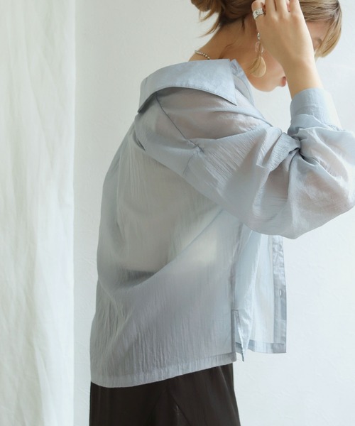 HER CLOSET(ハークローゼット)の「【shemoshelly】シアービッグカラーシャツ(シャツ/ブラウス・レディース・ライトブルー/アイボリー/グレイッシュベージュ・M)」の17枚目の写真