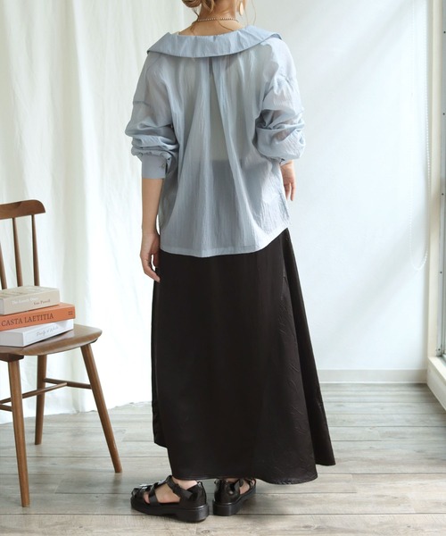 HER CLOSET(ハークローゼット)の「【shemoshelly】シアービッグカラーシャツ(シャツ/ブラウス・レディース・ライトブルー/アイボリー/グレイッシュベージュ・M)」の20枚目の写真