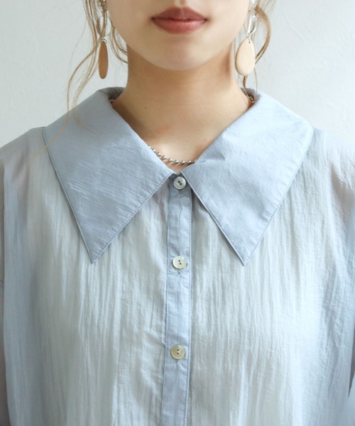 HER CLOSET(ハークローゼット)の「【shemoshelly】シアービッグカラーシャツ(シャツ/ブラウス・レディース・ライトブルー/アイボリー/グレイッシュベージュ・M)」の21枚目の写真