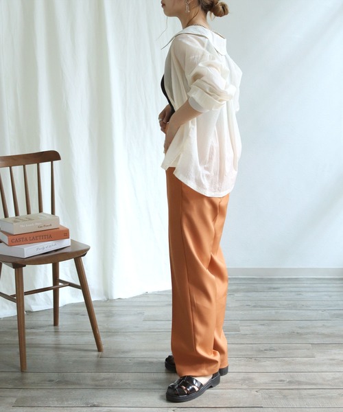 HER CLOSET(ハークローゼット)の「【shemoshelly】シアービッグカラーシャツ(シャツ/ブラウス・レディース・ライトブルー/アイボリー/グレイッシュベージュ・M)」の7枚目の写真