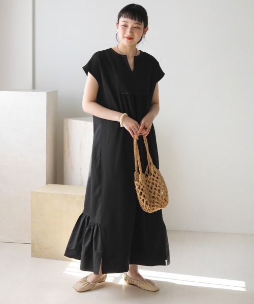 Bab（バブ）の「【Mサイズ・TLサイズ　選べる２サイズ】バックシャンティアードワンピース（ワンピース・レディース・カーキ/ライトグレー/ピンクベージュ/ブラック・TL/M）」の7枚目の写真