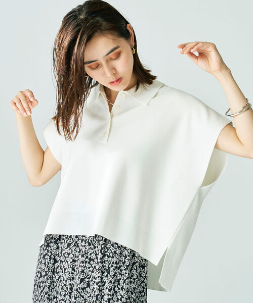 NOLLEY'S(ノーリーズ)の「ポロ襟ノースリーブプルオーバーニット(ニット/セーター)」|オフホワイト