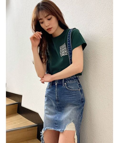 GYDA（ジェイダ）の「BYOBタイトショートTシャツ（Tシャツ/カットソー・レディース・オフホワイト/ブラック/グリーン・FREE）」の11枚目の写真