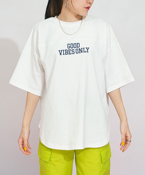 bohmal（ボマール）の「フットボールプリントロゴTシャツ（Tシャツ/カットソー・レディース・オフホワイト/ブラック・FREE）」の9枚目の写真