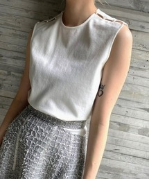 パールディティールスリーブレスTシャツ / Pearl Detail Sleeve less Tee