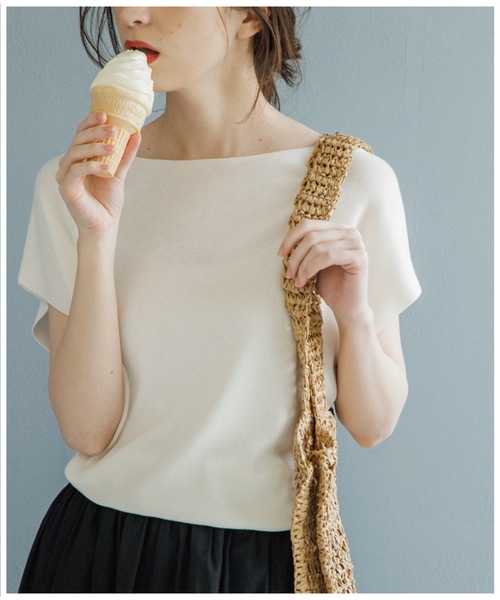 OPAQUE.CLIP（オペークドットクリップ）の「◆アセテートコットン ボートネックニット【マルチファンクション/WEB限定サイズ】（ニット/セーター・レディース・ホワイト系その他3/ブラック/ブルー/ピンク系/ホワイト系/ライトベージュ/ブラウン系その他/ライトグリーン・34/42/36/40/38）」の3枚目の写真