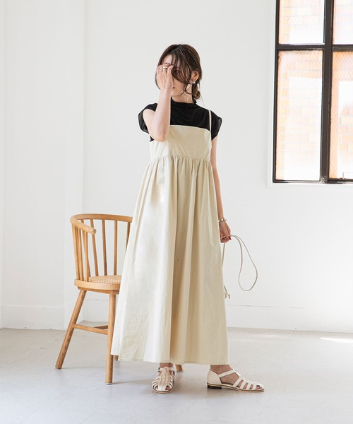 rectangle（レクタングル）の「ギャザーキャミワンピース（ワンピース・レディース・ブラック/ベージュ/オフホワイト・FREE）」の8枚目の写真