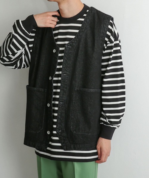 SENSE OF PLACE by URBAN RESEARCH（センスオブプレイスバイアーバンリサーチ）の「『ユニセックス』 Vネックデニムベスト（ベスト・メンズ・ブラック/インディゴブルー・MEDIUM/LARGE）」の9枚目の写真