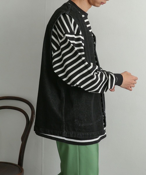 SENSE OF PLACE by URBAN RESEARCH（センスオブプレイスバイアーバンリサーチ）の「『ユニセックス』 Vネックデニムベスト（ベスト・メンズ・ブラック/インディゴブルー・MEDIUM/LARGE）」の12枚目の写真