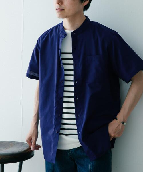 ITEMS URBANRESEARCH（アイテムズ アーバンリサーチ）の「『UR TECH Smart Linen Touch』ハイパフォーマンスリネン バンドカラーシャツ（シャツ/ブラウス・メンズ・ネイビー/グリーン/ストライプ/ロイヤルブルー・MEDIUM/LARGE）」の13枚目の写真