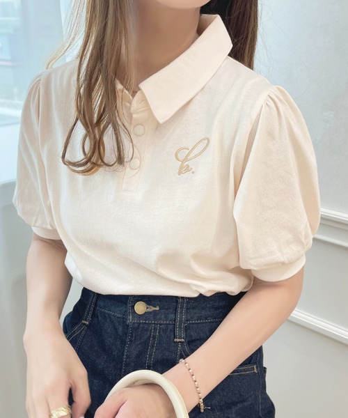 apres jour（アプレジュール）の「ちびロゴパフスリーブポロTシャツ【ZOZOTOWN限定アイテム】（ポロシャツ・レディース・ライトピンク/アイボリー/ネイビー・フリー/X-LARGE）」の4枚目の写真