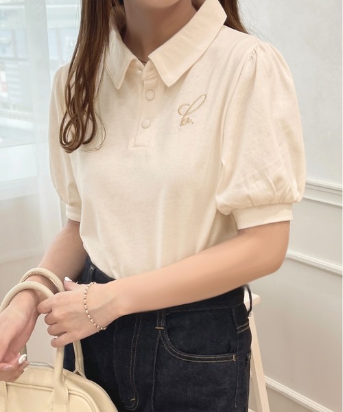 apres jour（アプレジュール）の「ちびロゴパフスリーブポロTシャツ【ZOZOTOWN限定アイテム】（ポロシャツ・レディース・ライトピンク/アイボリー/ネイビー・フリー/X-LARGE）」の5枚目の写真