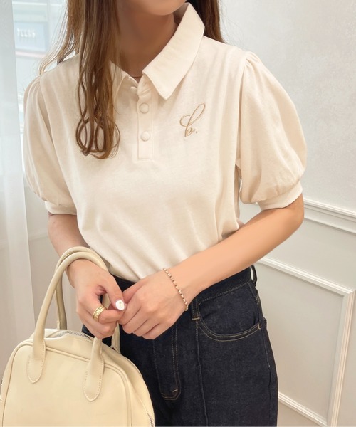 apres jour（アプレジュール）の「ちびロゴパフスリーブポロTシャツ【ZOZOTOWN限定アイテム】（ポロシャツ・レディース・ライトピンク/アイボリー/ネイビー・フリー/X-LARGE）」の6枚目の写真