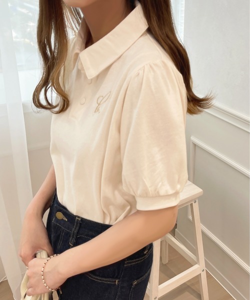 apres jour（アプレジュール）の「ちびロゴパフスリーブポロTシャツ【ZOZOTOWN限定アイテム】（ポロシャツ・レディース・ライトピンク/アイボリー/ネイビー・フリー/X-LARGE）」の7枚目の写真