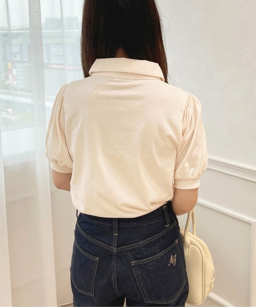 apres jour（アプレジュール）の「ちびロゴパフスリーブポロTシャツ【ZOZOTOWN限定アイテム】（ポロシャツ・レディース・ライトピンク/アイボリー/ネイビー・フリー/X-LARGE）」の8枚目の写真