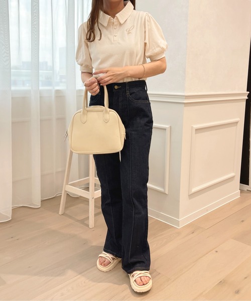 apres jour（アプレジュール）の「ちびロゴパフスリーブポロTシャツ【ZOZOTOWN限定アイテム】（ポロシャツ・レディース・ライトピンク/アイボリー/ネイビー・フリー/X-LARGE）」の9枚目の写真