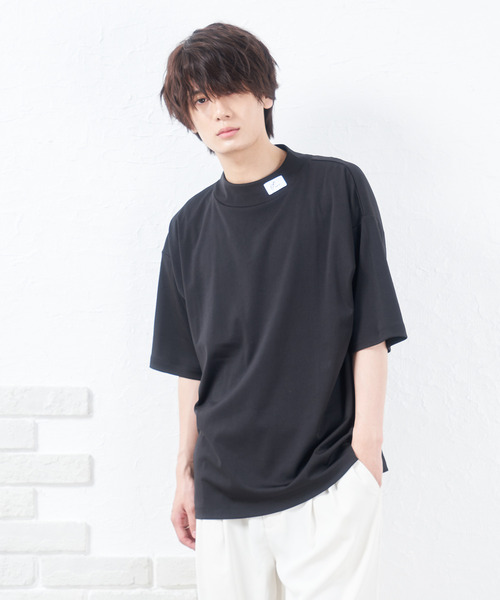 NIDO（ニド）の「if×NIDOモックネック半袖Ｔ（Tシャツ/カットソー・メンズ・グレイッシュベージュ/チャコールグレー・LARGE/MEDIUM）」の2枚目の写真